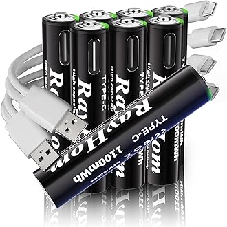 USB Rechargeable Lithium Batteries AAA - 8-Pack Triple A Batteries, Rechargeable AAA Li-ion Battery with 2 USB-C 2-in-1 Charging Cable, 1.5V 1100mWh, Charges 1.5 Hours