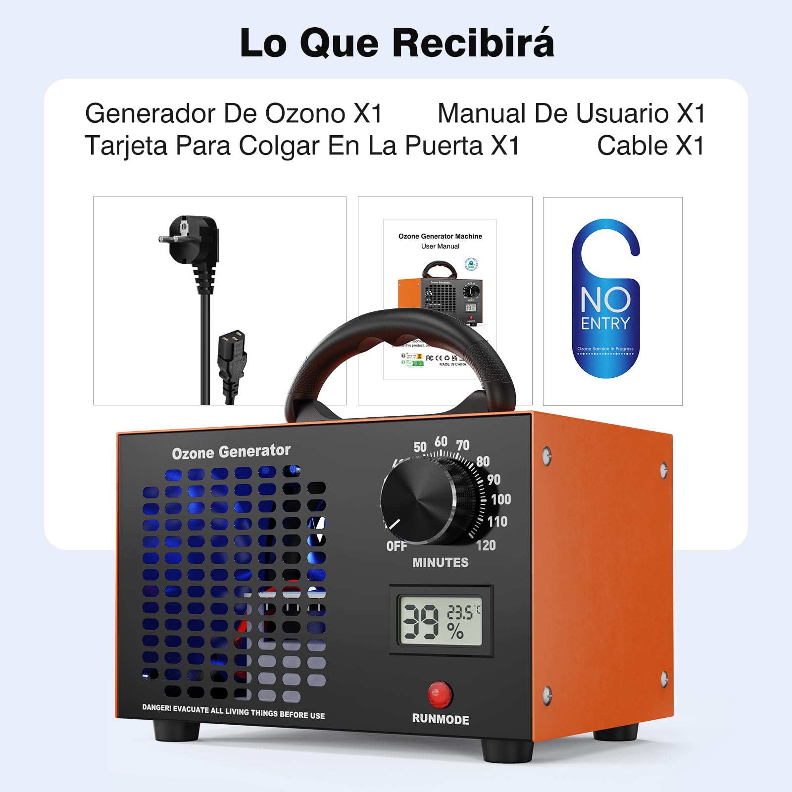 Fitabok Generador de Ozono 160000 mg/h - 2 en 1 Purificador de Aire Ozono, Pantalla LED Temperatura y Humedad, Temporizador 120 min, Cobertura 300 m², para Hogar Coche Hotel Cocina Sótano Mascotas