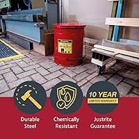 Vista 3 de Justrite Contenedor para desechos aceitosos de acero galvanizado de 6 galones, lata de seguridad de trapo de aceite de metal de 16" x 12" con tapa