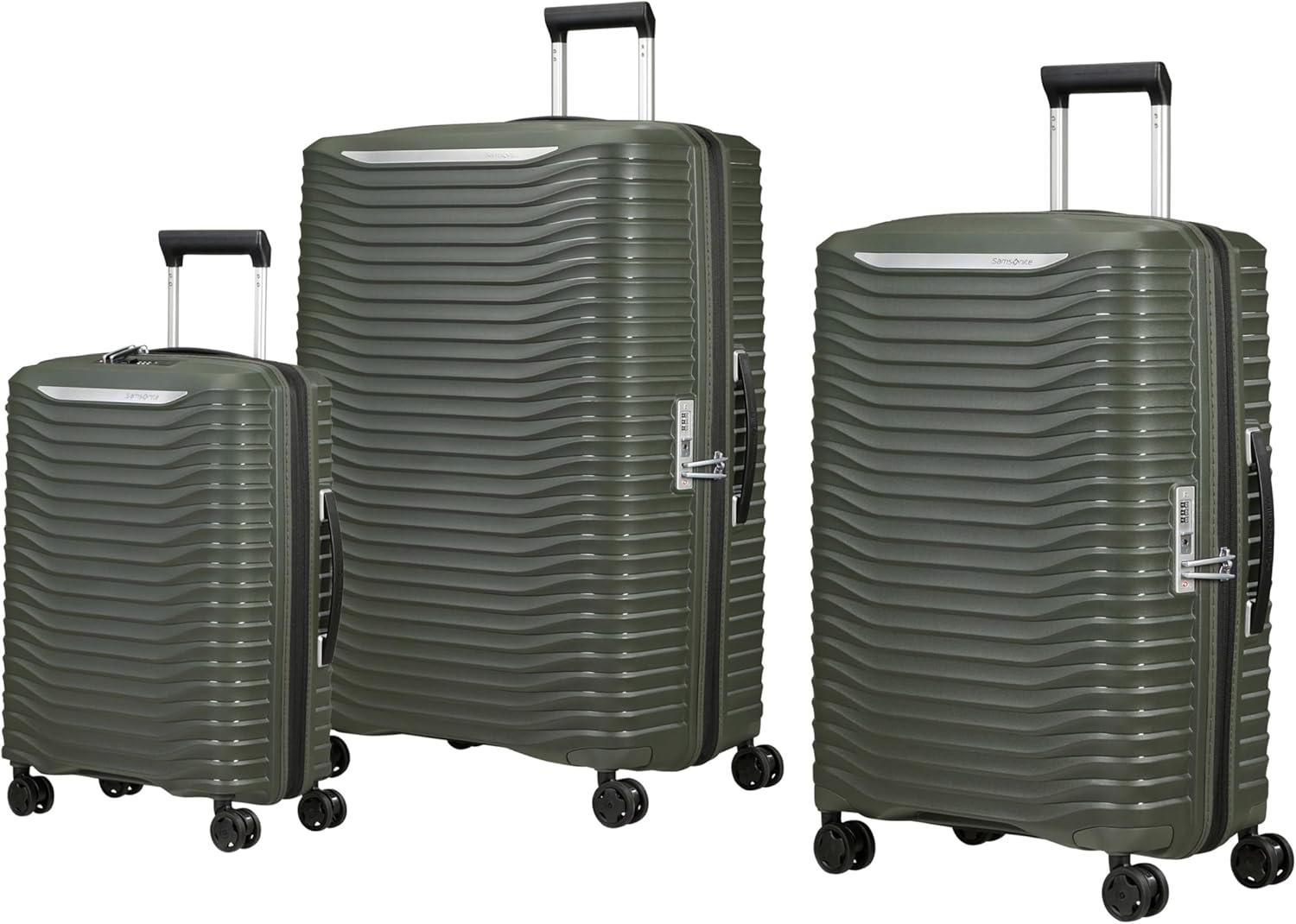 Close-up of TSA-approved combination lock on Samsonite luggage