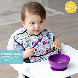Bumkins Suction Silicone Baby Feeding Set, Bowl, Lid, Spoon, BPA-Free, First Feeding, Baby Led Weaning - Purple