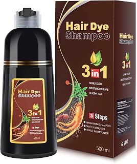 IIIMEIDU Dark Brown Hair Dye Shampoo 3 in 1 for Gray Hair, Herbal Ingredients Shampoo Hair Dye for Women Men, Grey Coverage 500ml