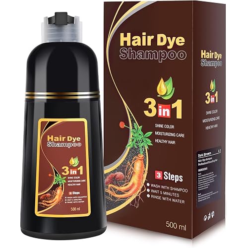 IIIMEIDU Dark Brown Hair Dye Shampoo 3 in 1 for Gray Hair, Semi Permanent Hair Color Shampoo Hair Dye for Women Men, Grey Coverage 500ml