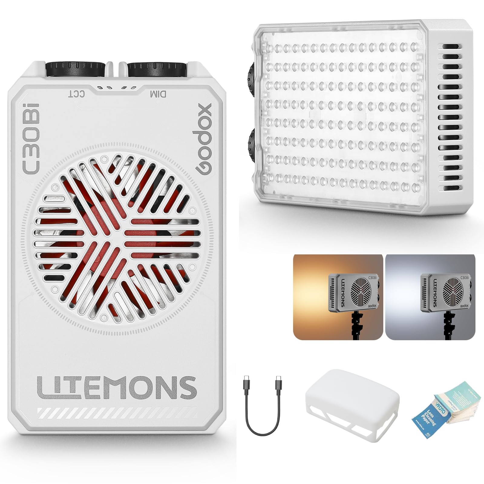GODOX LITEMONS C30Bi LED Luce Video Light Bicolore 2800K-6500K, 3400mAh Ricaricabile Luce del Pannello, CRI 94 TLCI 96 LED Pocket Fill Light