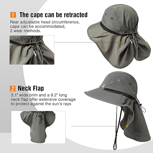 Miniatura 5 de TOP-EX De gran tamaño XL XXL para hombre sombreros de sol cabeza grande cuello solapa safari ala ancha sombrero impermeable UPF50+ pesca