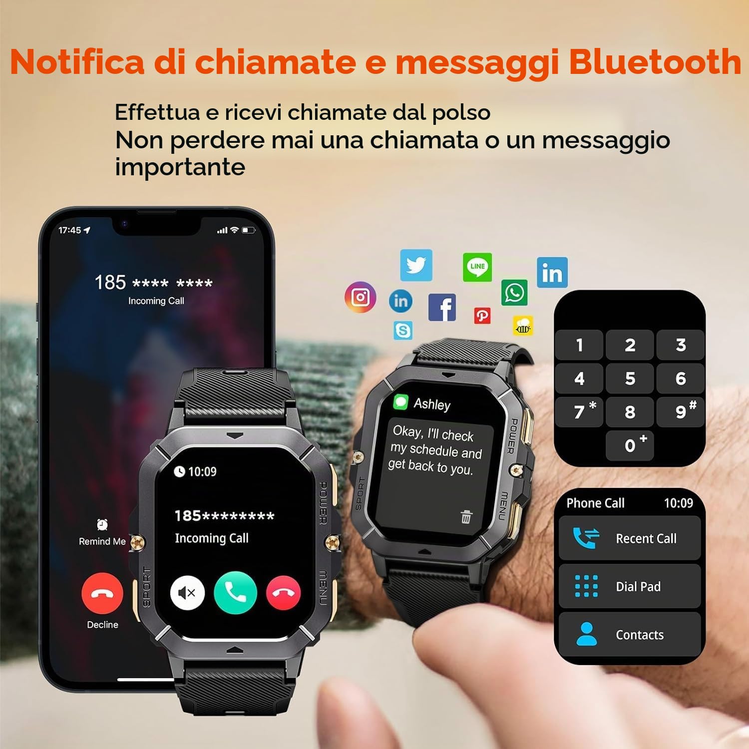 OBA Orologio Sportivo Oukitel BT101 da 2,02 Pollici, 100 Modalità Sportive, Impermeabile 5 ATM, Notifiche, Cardiofrequenzimetro, Contapassi, 410 mAh, Verde
