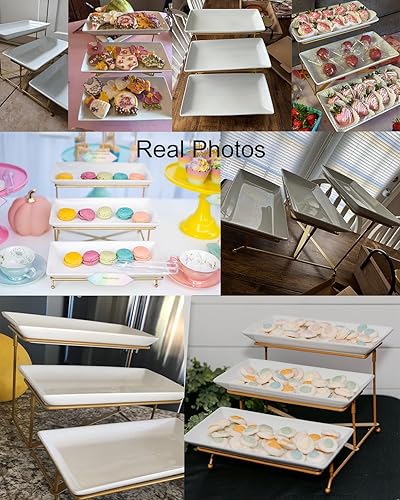 Miniatura 7 de LAUCHUH Soporte para servir de 3 niveles con bandeja de servir de porcelana con estante plegable más resistente, platos y platos para Acción