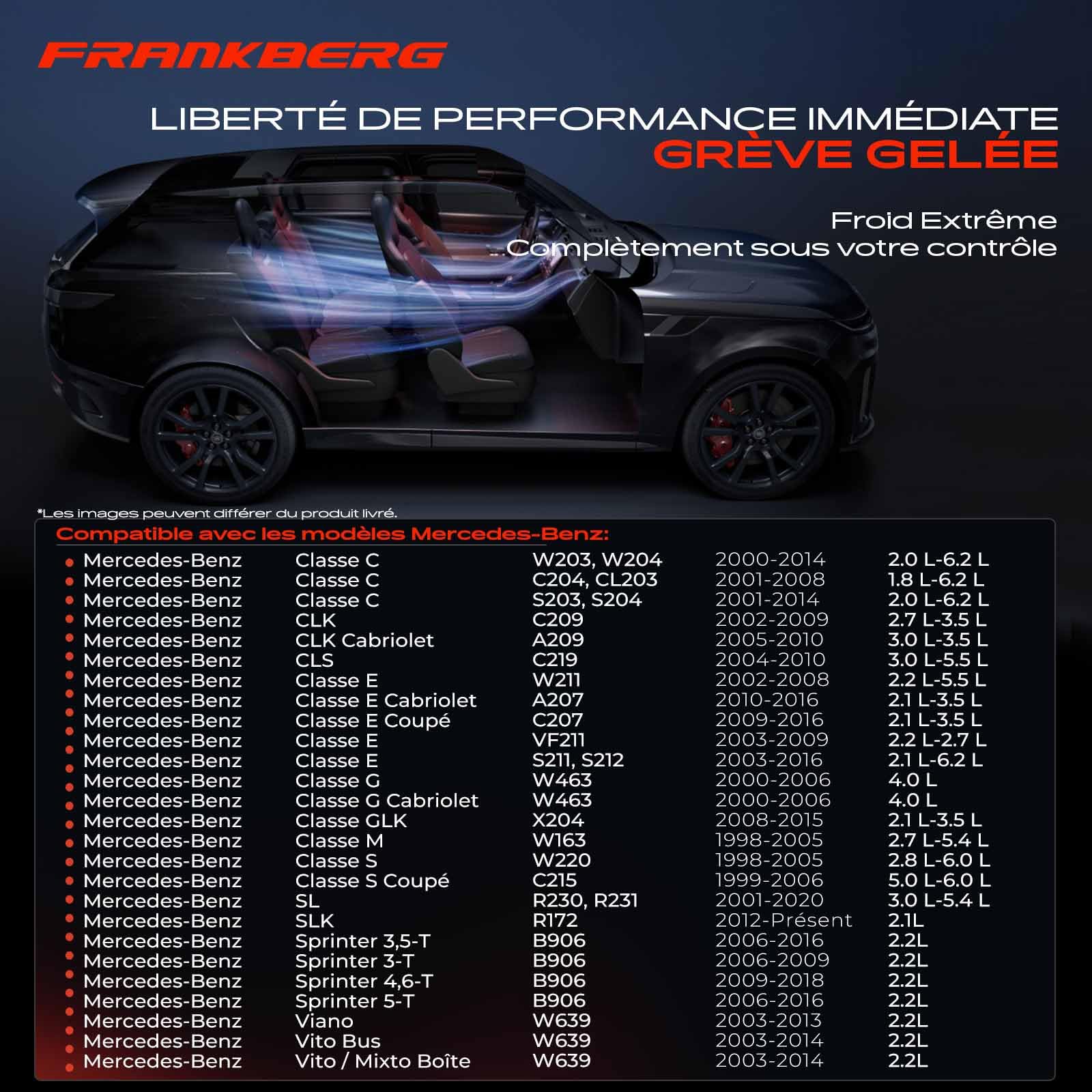 Frankberg Compresseur de climatisation avec embrayage 0022305111 | Compatible avec: Bus Vito W639, Viano W639, Châssis-plateau Classe E VF211, Sprinter 35-T Boîte B906