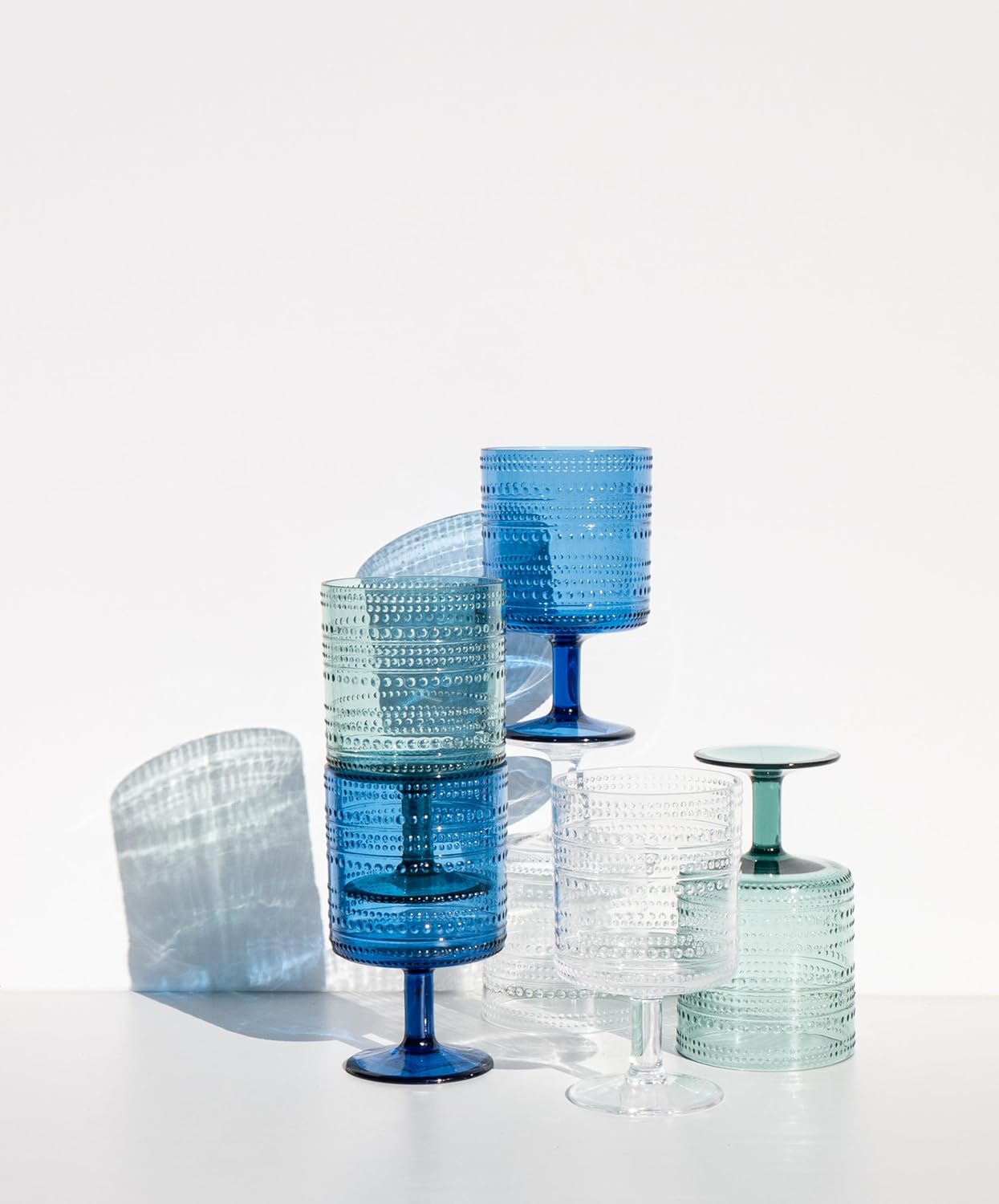 Abode Homewares Beaded Stacking Goblet, Indoor/Outdoor, Sea Green, 14.8 oz., Set of 6 - Image 3