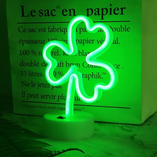 Miniatura 2 de Letreros de neón con forma de tréboles decoraciones del día de San Patricio luces de neón LED verdes para decoración de dormitorio funciona con