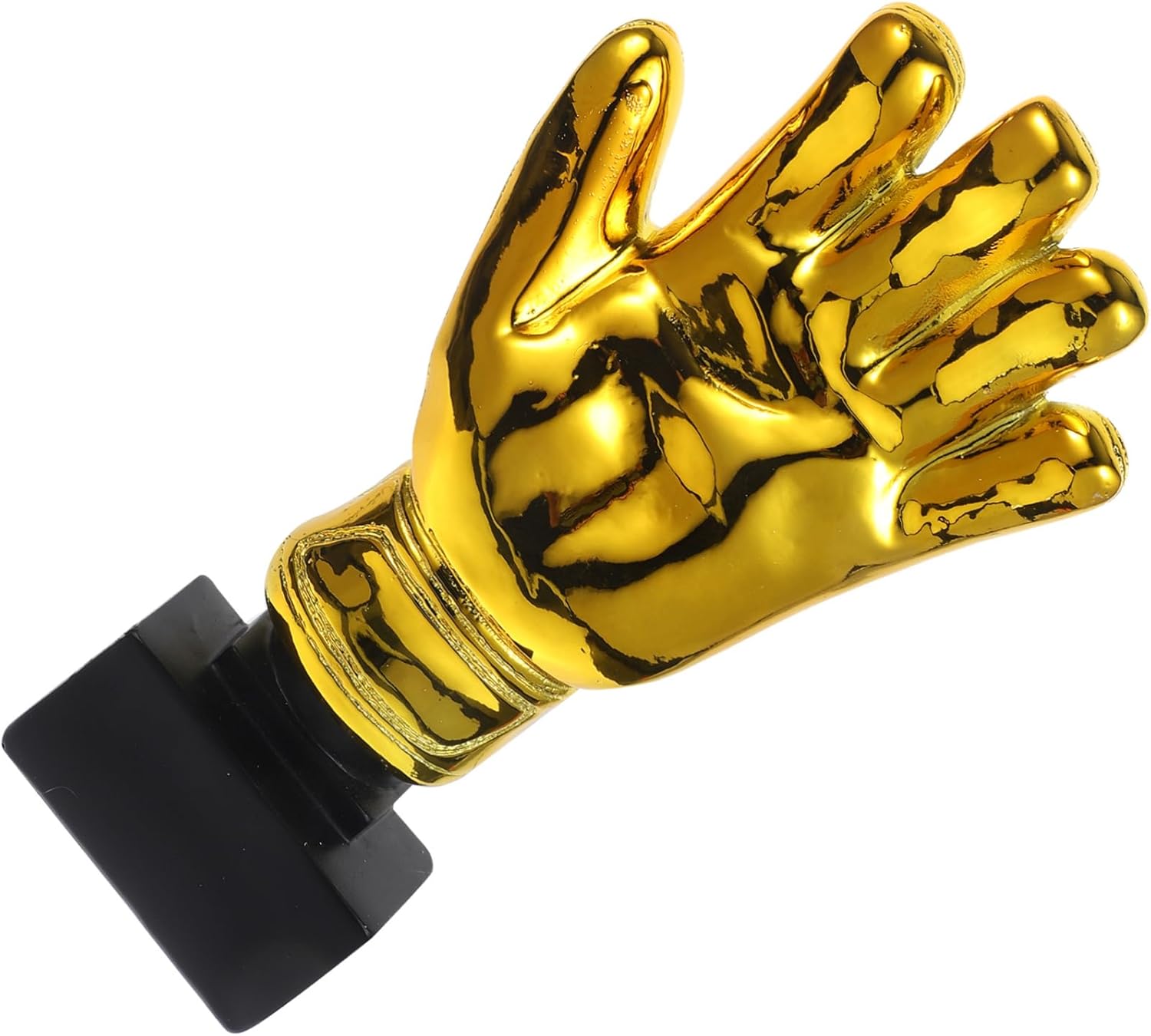 Yardwe Golden Plating Resin Goalkeeper Trophy with Base Soccer Gloves Shape Award for Adult Winners School Office Match Prize Durable Glove Award for Kindergarten and Company Events