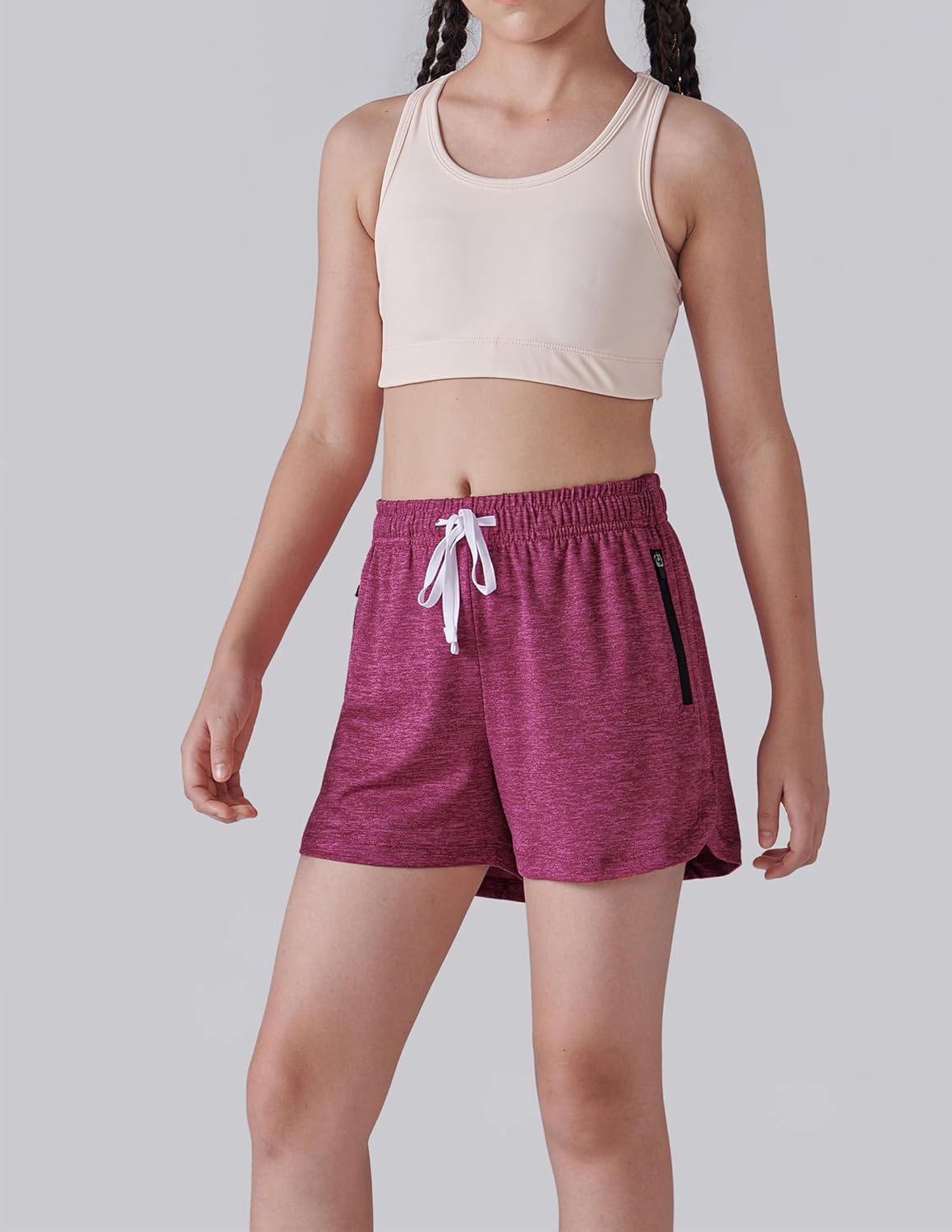 4 Pack Youth Girls Athletic Shorts 3", Girls Soccer Shorts, Kids Workout Gym Clothes Activewear Apparel with Zipper Pockets - Image 2