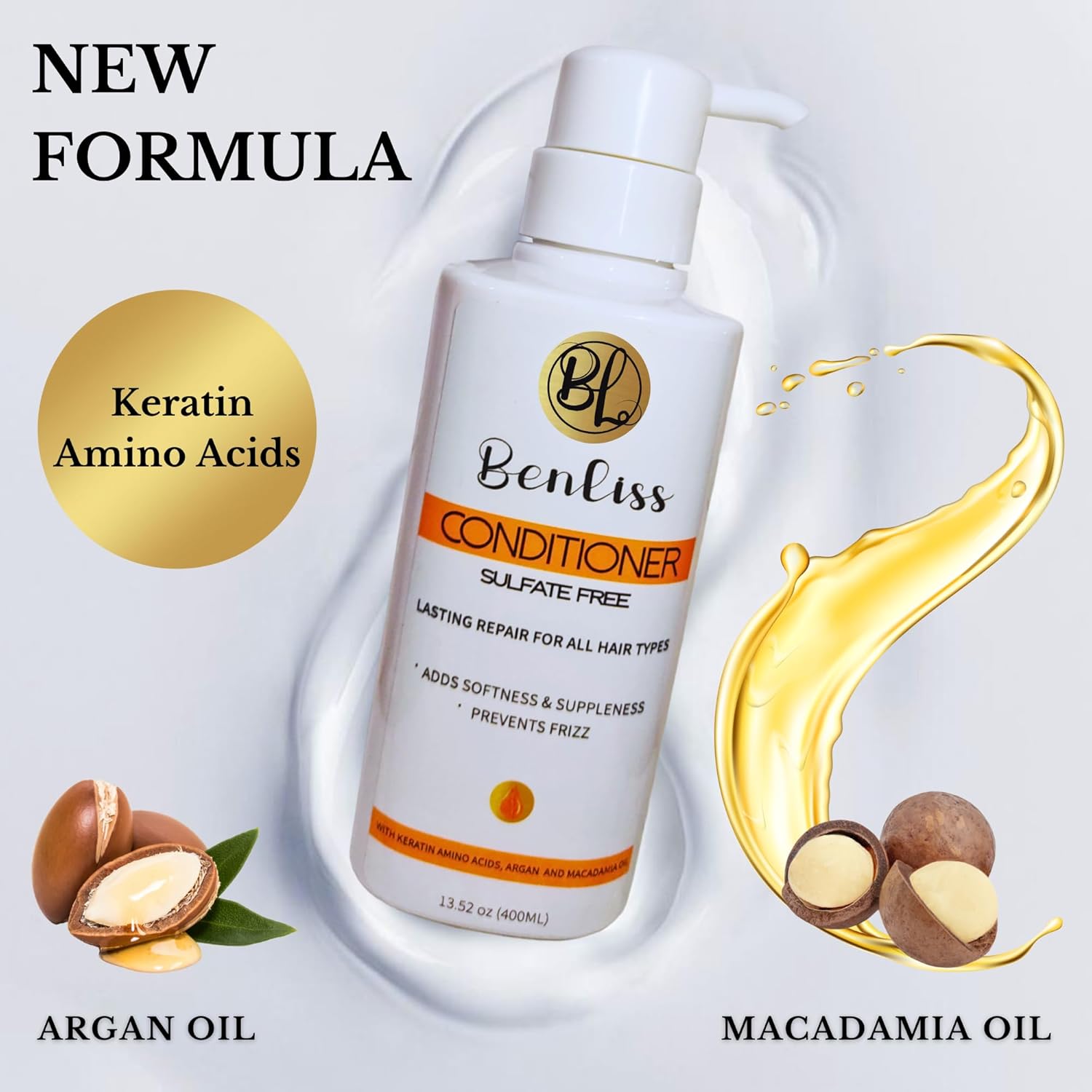 Shampoo and Conditioner Set With Argan and Macadamia Oil- Sulfate Free - For Straight, Curly, Frizzy, Dry - Hair Repair for Damaged Hair - Anti Frizz - Removing Split Ends