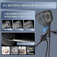 Vista 5 de Cabezal de ducha de lluvia de alta presión con combo de rociador de mano, cabezales de ducha de lluvia de 12 pulgadas con brazo de extensión