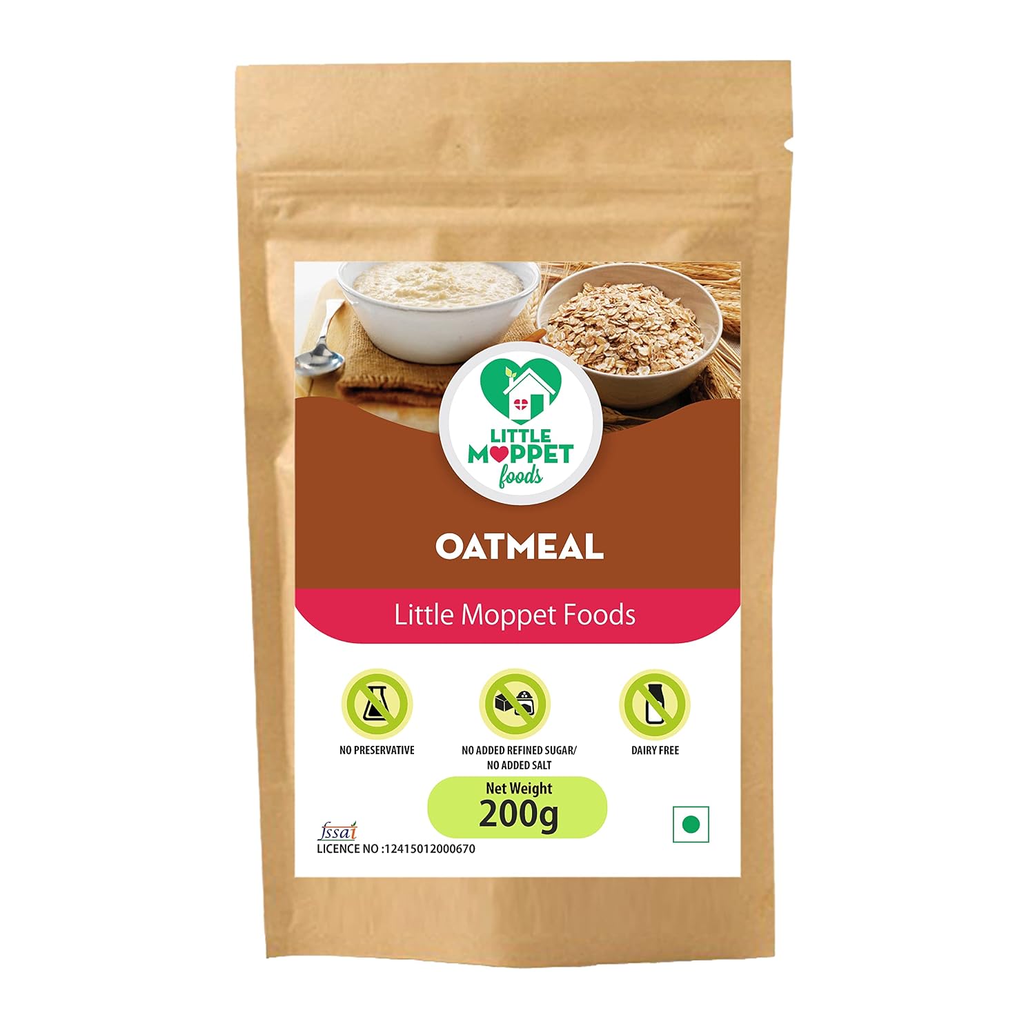 Little Moppet Foods Oatmeal- 200g | Oats Porridge Mix | No Sugar, No Salt, No Milk, No Chemicals, No Preservatives | Break...