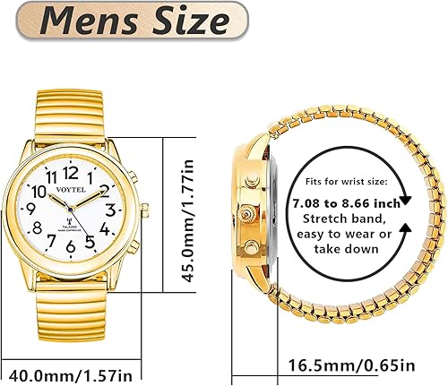 Miniatura 21 de English Talking Men's Watch for Elderly, Low Vision or Visually Impaired, Loud Sound, Large Numbers, Bold Hands, Stainless Steel Expandable Strap