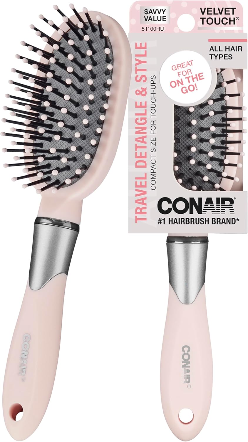 Conair Velvet Touch hairbrush – Travel Hair brush- Detangling hair brush – curly hair brush – hair brushes for women – detangler brush – hair brushes for women