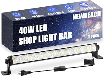 40W Super Bright LED Work Light - 4800LM 6500K Cool White, 6.6ft Extra Long Cord, Plug-in Shop Light Bar for Garage, Workshop, Basement, Warehouse, Outdoor Yard | Easy Installation1 Pack