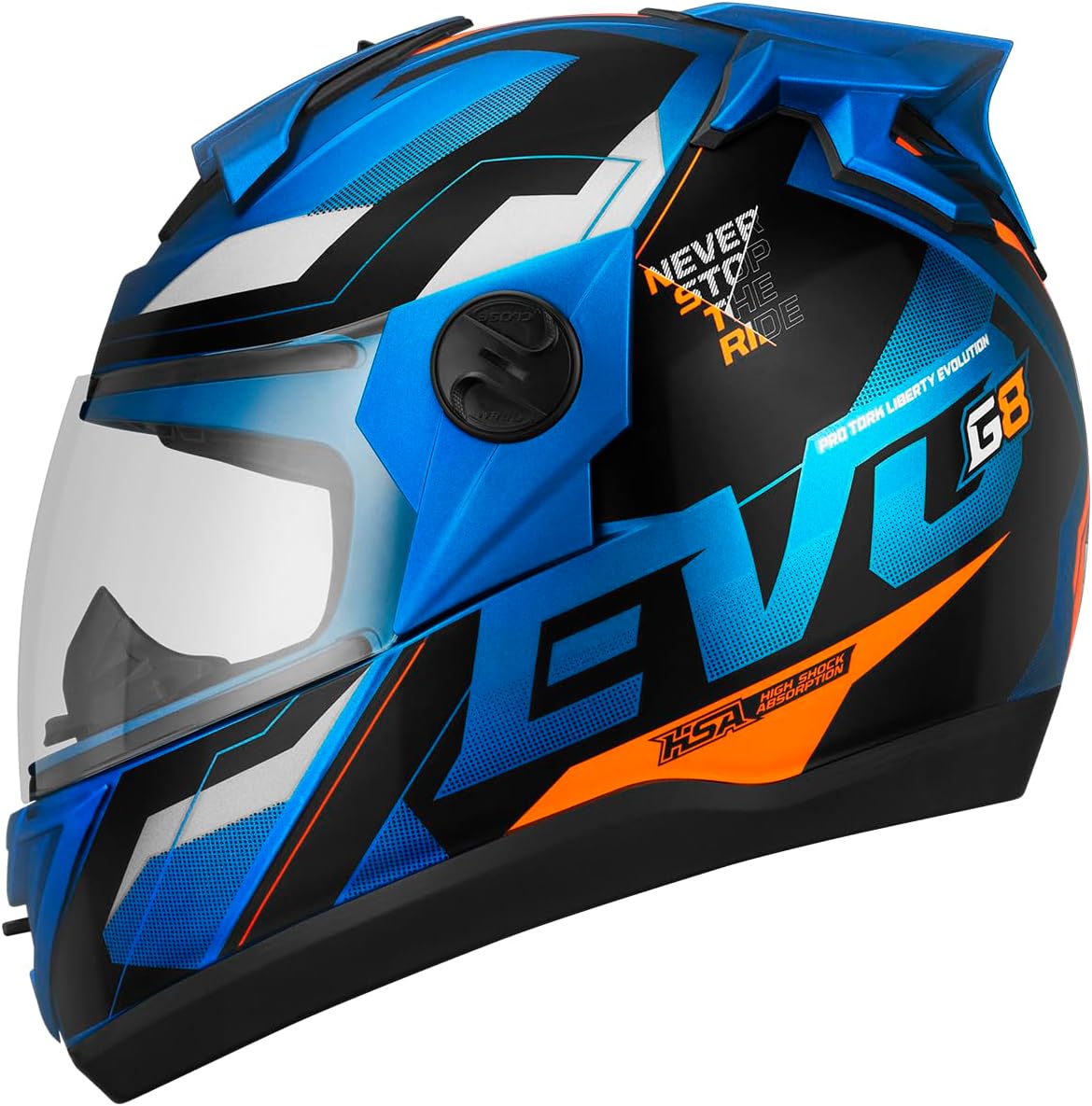 CAPACETE FECHADO PRO TORK EVOLUTION 788 G8 EVO BRILHANTE AZUL – LARANJA TAM. 56