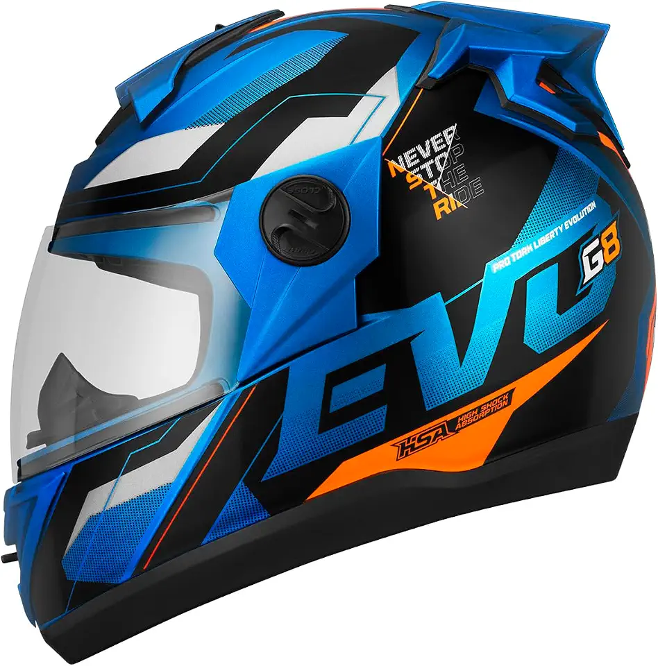 CAPACETE FECHADO PRO TORK EVOLUTION 788 G8 EVO BRILHANTE AZUL - LARANJA TAM. 56