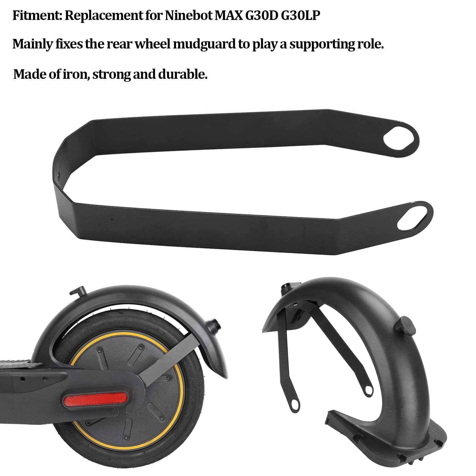 Yuecoom Scooter Rear Mudguard Bracket, Rear Mudguard Scooter Fenders Iron Bracket Scooter Replacement for Ninebots G30D(black)