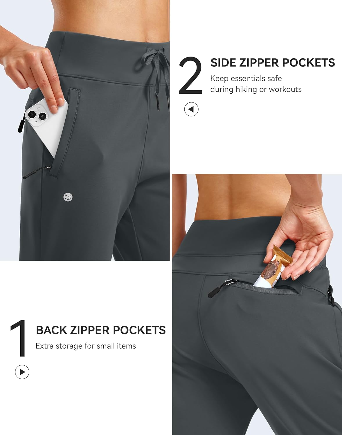 G Gradual Women's Fleece Lined Joggers Water Resistant Hiking Pants High Waisted Winter Thermal Sweatpants 3 Zipper Pockets - Image 5