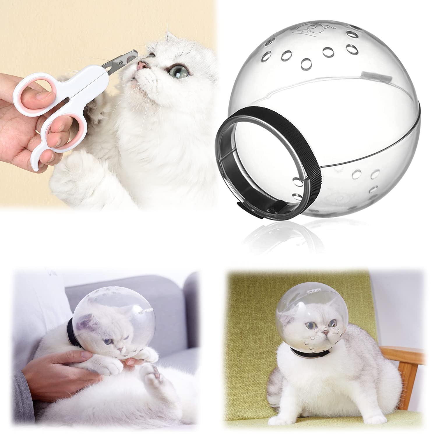 T/G ThinsGo Cat Adjustable Hood, with Nail Clippers Set - Breathable Anti Bite Muzzles Prevent Cats from Biting and Chewing, Safety Prevent for Small Pets Grooming (L,Cat hood + Nail clippers)