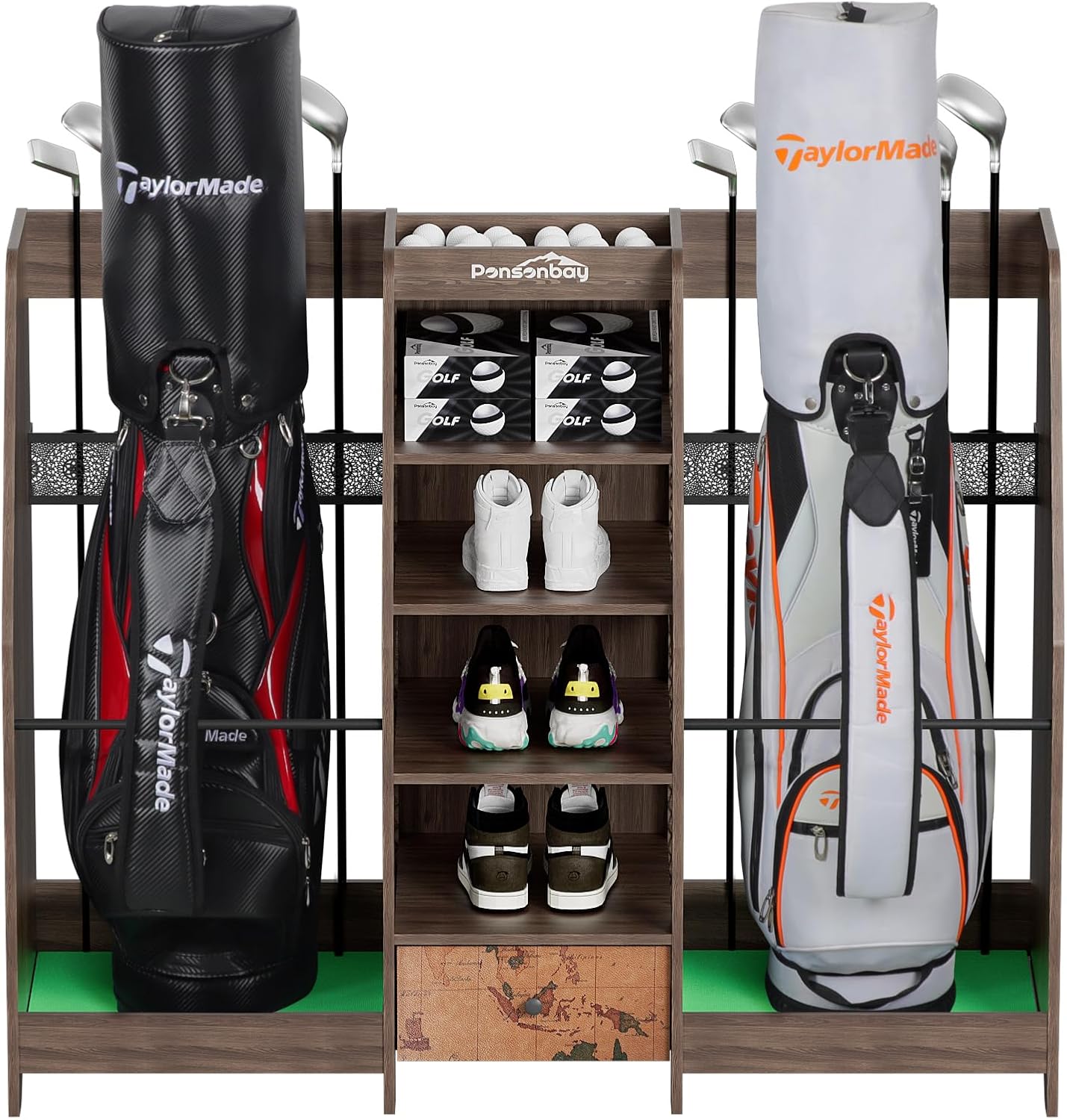 Ponsonbay Wooden Golf Bag Organizer for Garage Easy Assembled Golf Bag Storage Rack