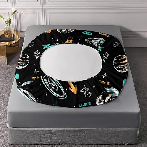Miniatura 5 de AILONEN Outer Space - Juego de sábanas bajeras de tamaño Queen, juego de sábanas de galaxia celestial, planeta espacial para niños y niñas,