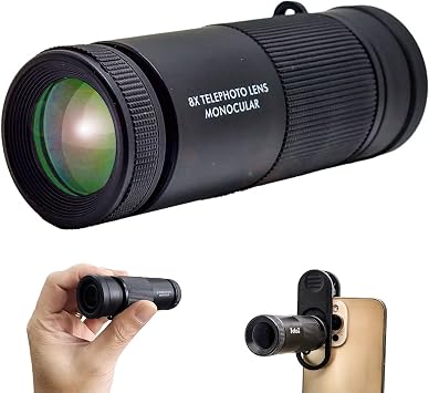 FotoZ 8X Monocular Telescope for iPhone & Android and Most Smartphone, with 8X Optical Zoom Telephoto Lens & 17mm Universal Phone Clip & Storage Bag