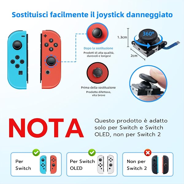 Switch Joycon 3D Joystick Analogico Kit di Riparazione per NS Switch/Switch OLED Joy-Con/Switch Lite Controller con Strumenti di Riparazione-Nero-Non compatibile con NS Switch 2. - 3