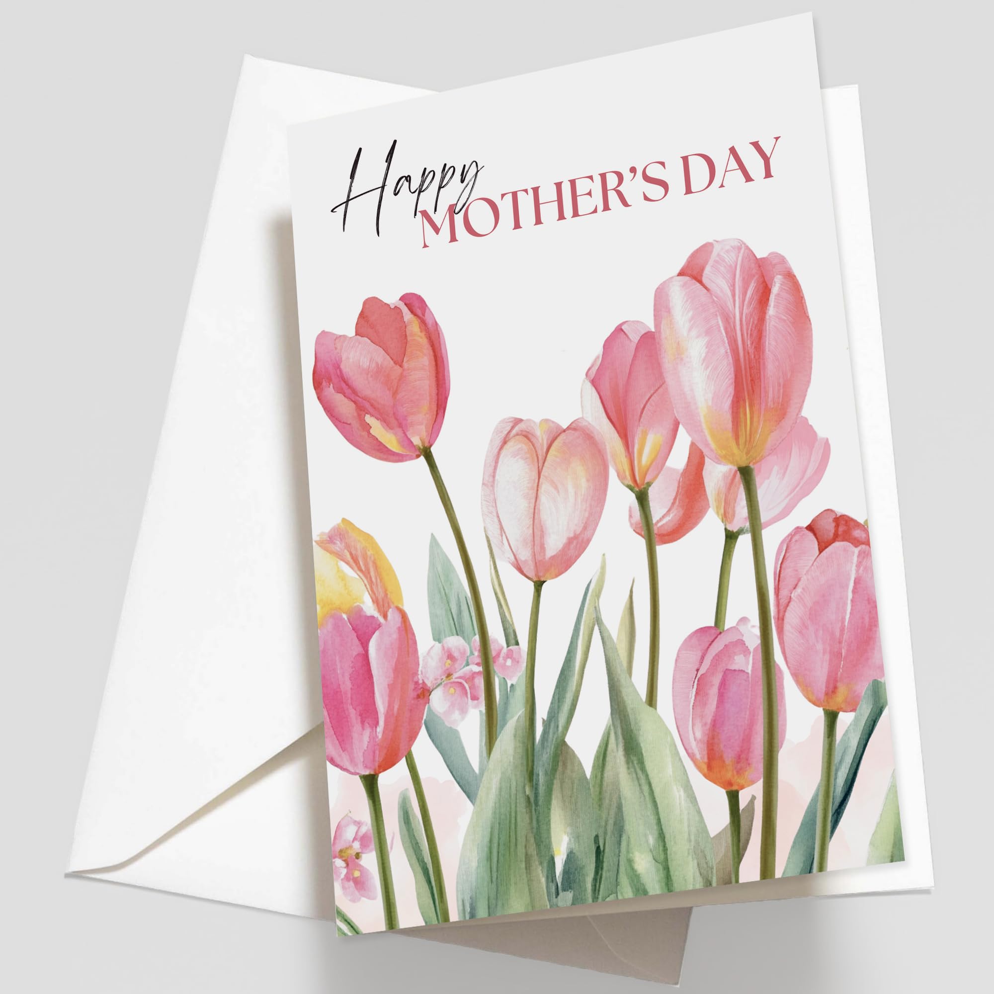Watercolor Tulip Mother’s Day Card - Water Color Painted Floral Happy Mother's Day Card for Mom, 5"x7" Foldable