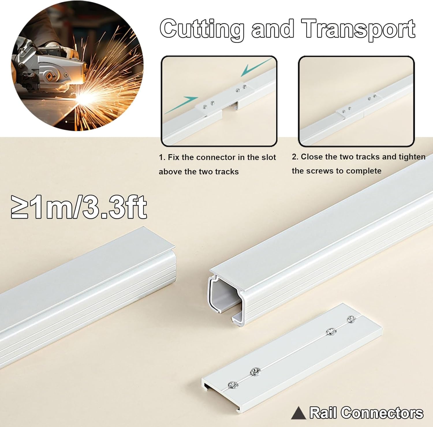 Heavy Duty Aluminum Curtain Track - Silent Single Track Rod for Living Room, Bedroom & Shower Dividers - Adjustable Lengths 1.6ft to 12ft (Black, 7.6ft)