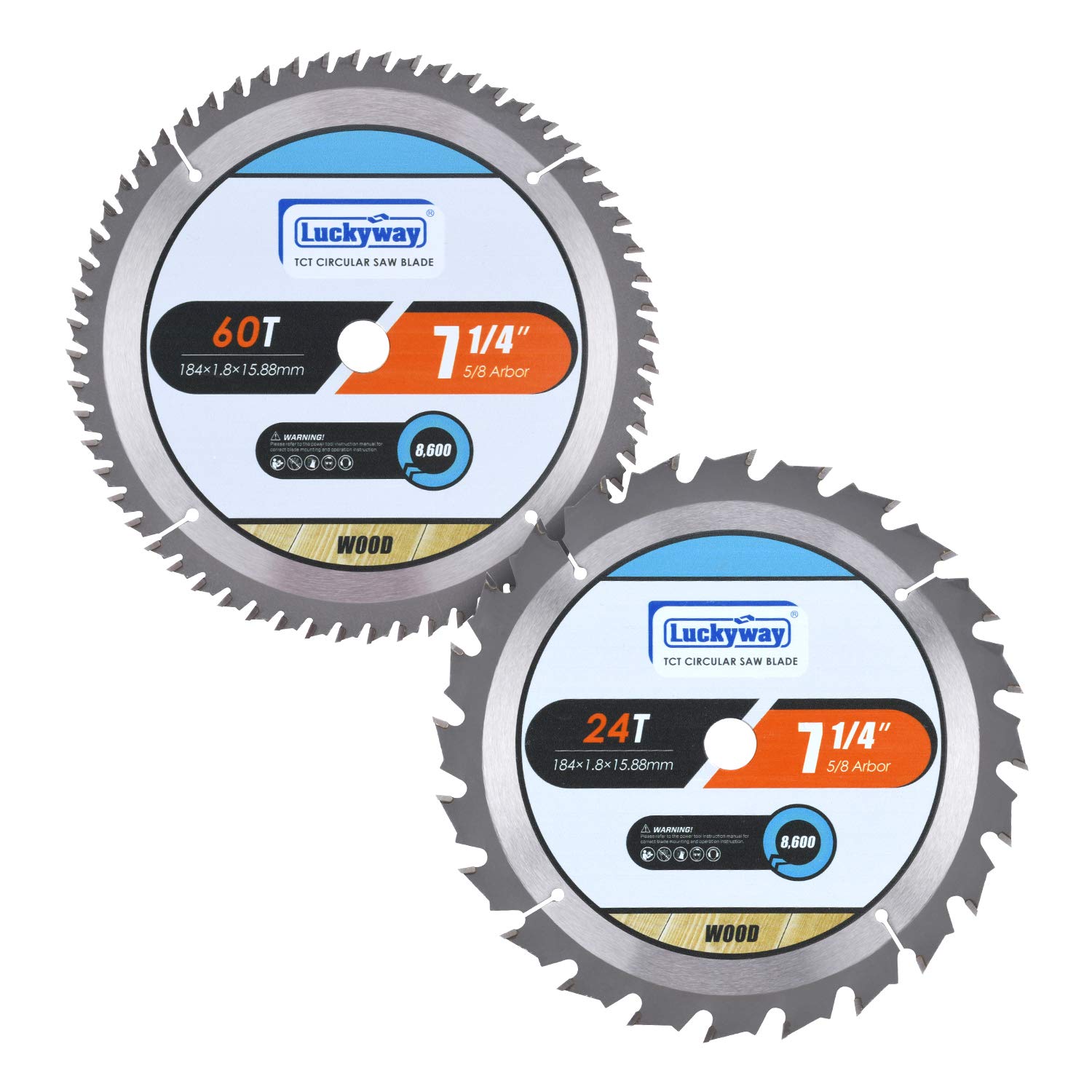 Luckyway 7-1/4 Inch Circular Saw Blade 24T Framing & 60T Fine Finish with 5/8 Inch Arbor,…