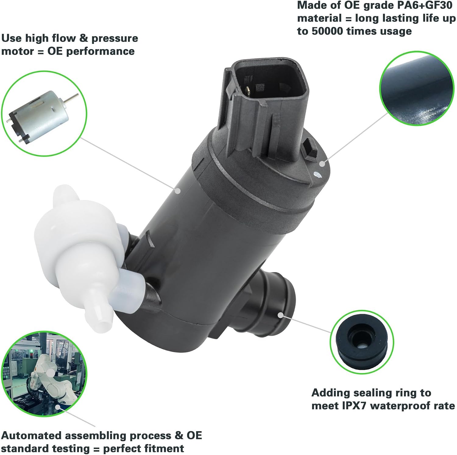 1pc New 12V Front/Rear Windshield Washer Fluid Pump Motor w/Rubber Grommet Replacement Kit Compatible With 16-20 Sorento 15-21 Sedona