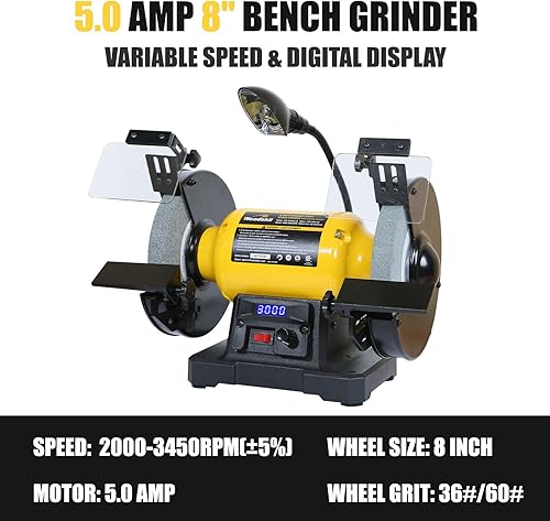 Vista 10 de Amoladora de banco de 8 pulgadas de 4.8 A, 3/4 HP, molinillo de mesa de 3600 rpm con dos máscaras protectoras para ojos y dos muelas abrasivas
