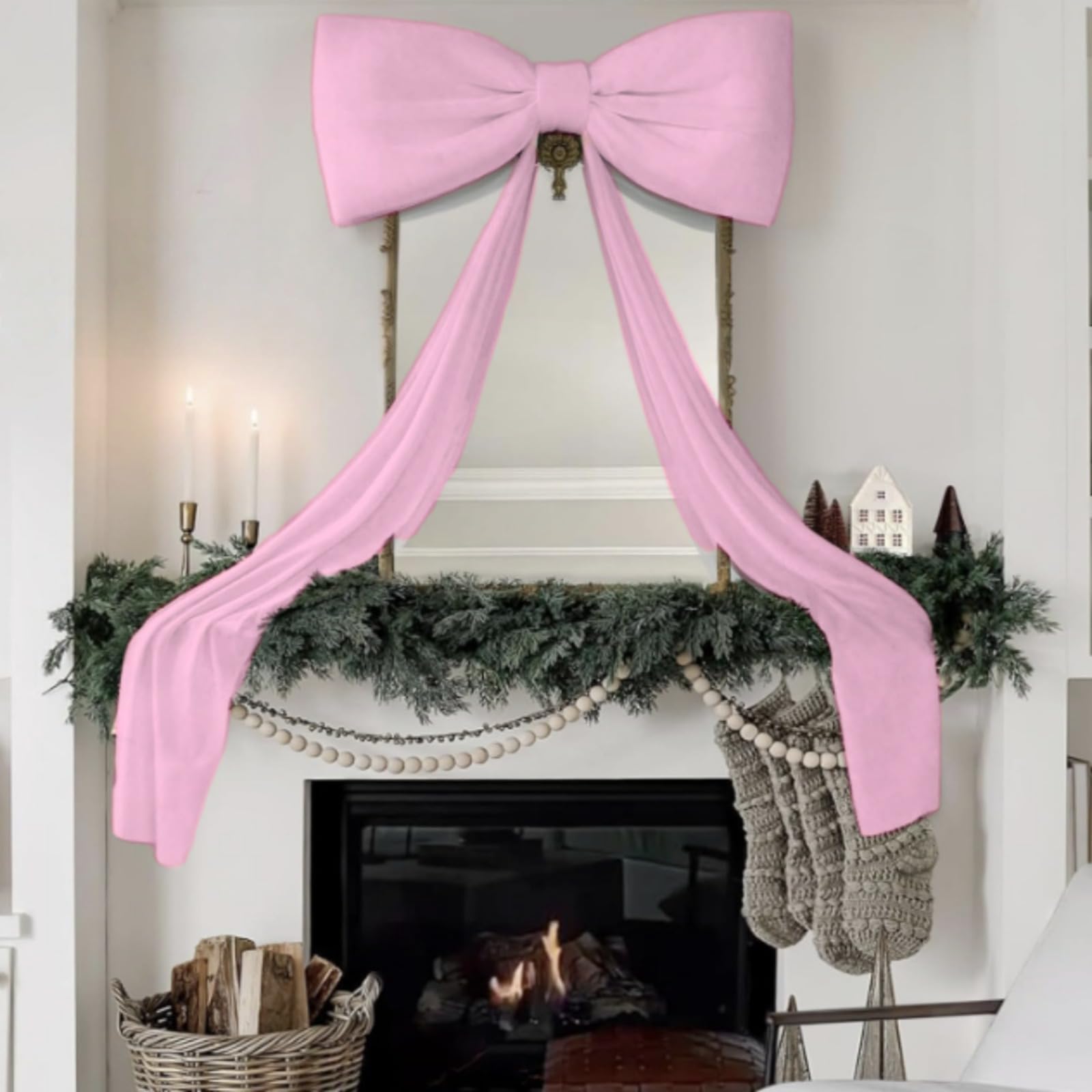 Lazo grande de terciopelo navideño de 180 cm ideal para vestir chimeneas, ventanas y salones