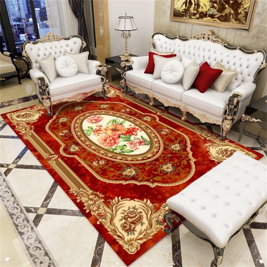 Tapis gamer rouge 90x120 cm pour salon et couloir au motif floral