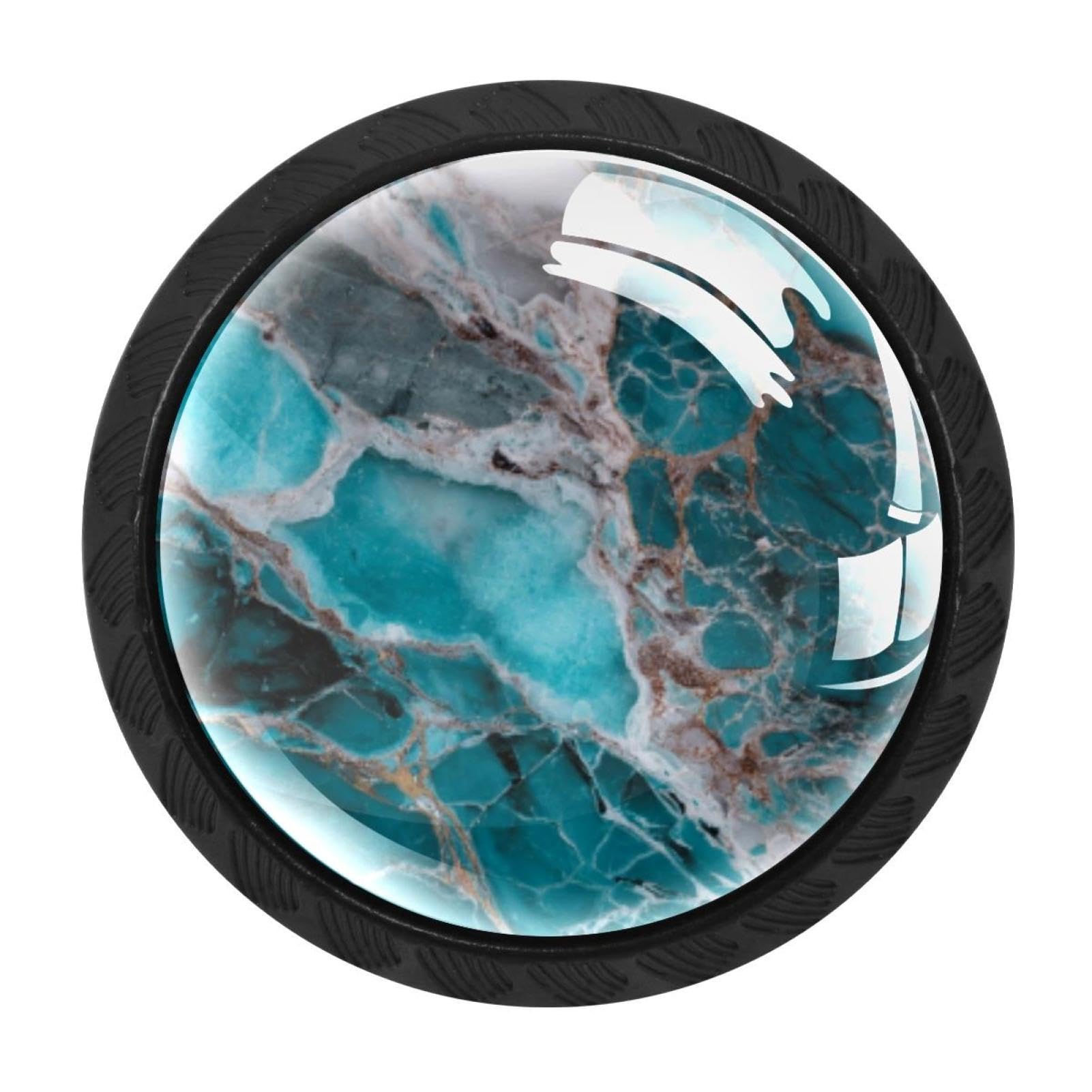 CHENZZZZ 4 pcs Teal Turquoise Marble (2) Cabinet Knobs Crystal Drawer Pulls for Kitchen, Bathroom Cabinet, Dresser and Cupboard