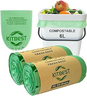 Kitbest biologisch abbaubare Lebensmittelabfallbeutel, 6 l, Kompostierbar, Küche, Müll, Müllbeutel