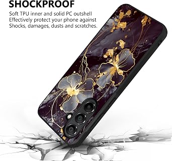 for Samsung Galaxy A26 5G Case, [Glow in The Dark] Cute Flower Slim Fit Hybrid Hard PC Soft TPU Shockproof Drop Protective,Aesthetic Phone Case for Samsung Galaxy A26 2025Black Gold Marble