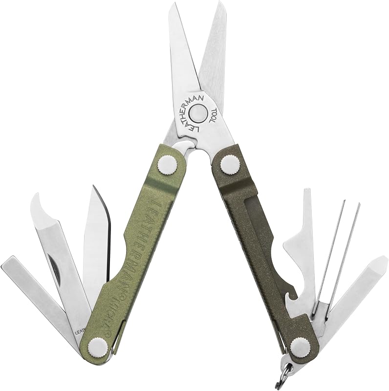 Micra Keychain Multi-Tool, Grooming Tools, Mini Knife, Spruce | 10 Tools Including Spring-Action Scissors, Nail File, Tweezers & Mini Blade, Keychain Size