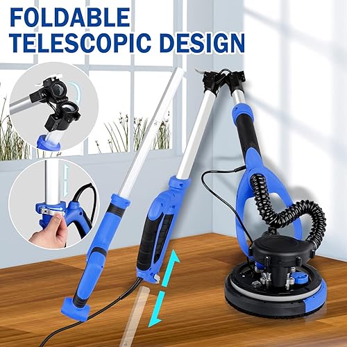 Miniatura 4 de Lijadora de paneles de yeso, potente lijadora eléctrica de paneles de yeso de 750 W con vacío, 7 velocidades variables de 900 a 1800 RPM, mango