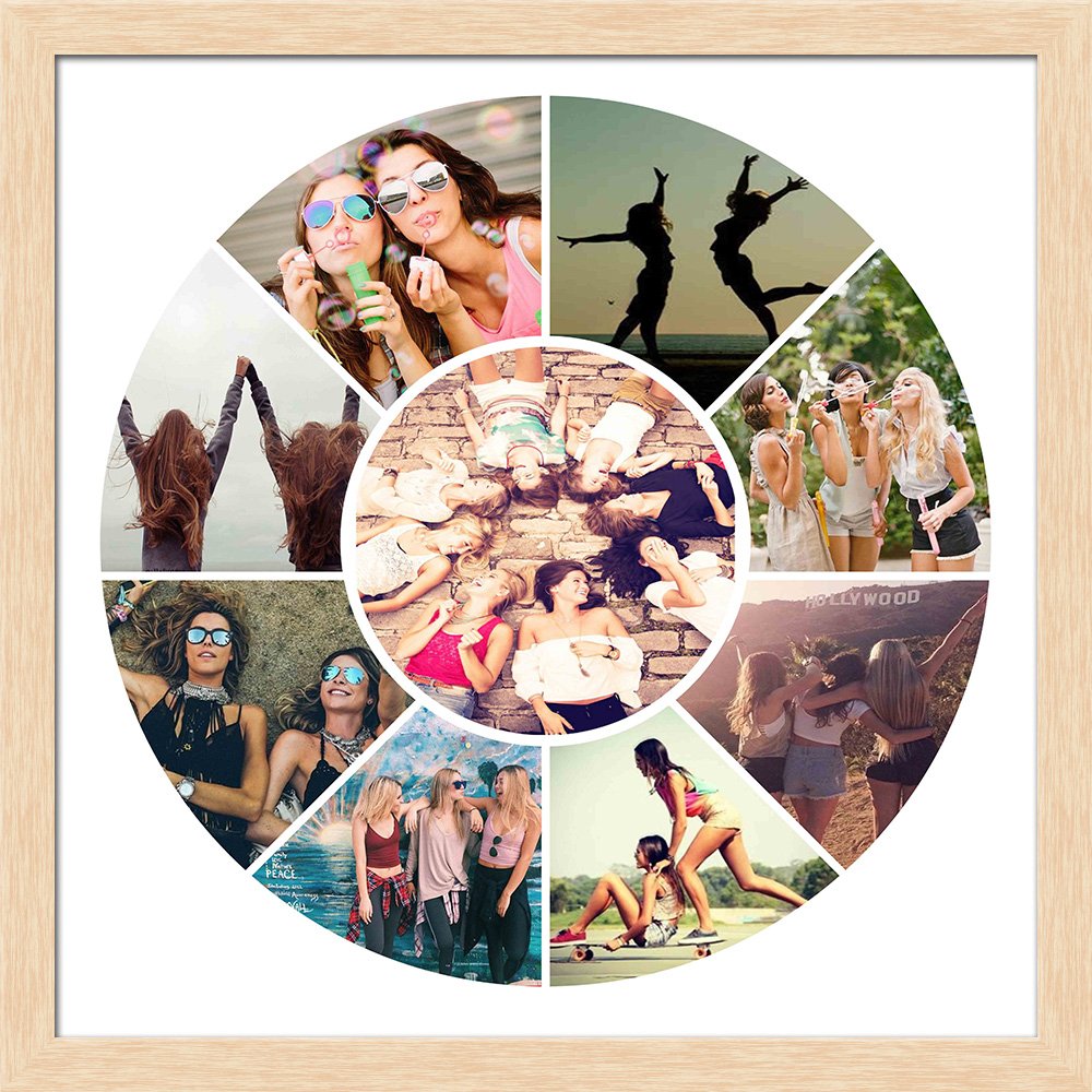 ArtzFolio RoundNRound Photo Collage Natural Brown Wood Frame