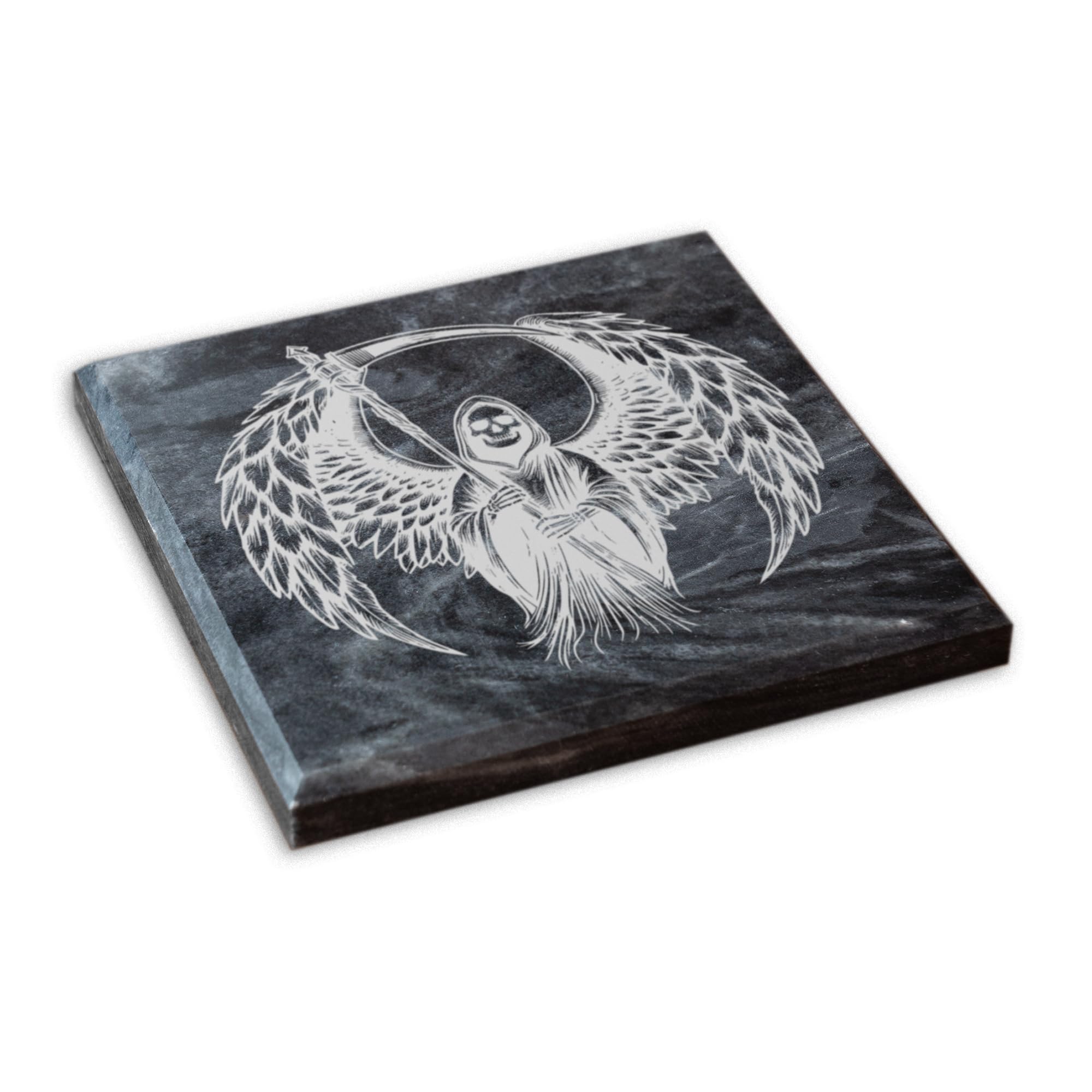 Grim Reaper Marble Coaster Spooky Decor for Halloween Horror Aesthetic Gift Idea (Black)