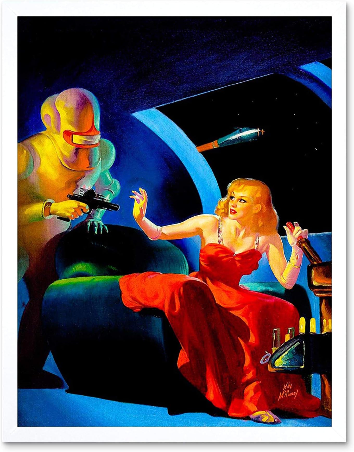 Vintage Comic Illustration Alien Space Sci Fi Art Print Framed Poster Wall Decor 12x16 inch