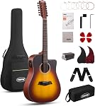Tostar 12 String Acoustic Electric Guitar for All Players, Black | 42" Full Size, Rich 12-String Tone, Spruce Top & Mahogany Body, Built-In EQ/Tuner, Matte Finish for Stage & Home Playing