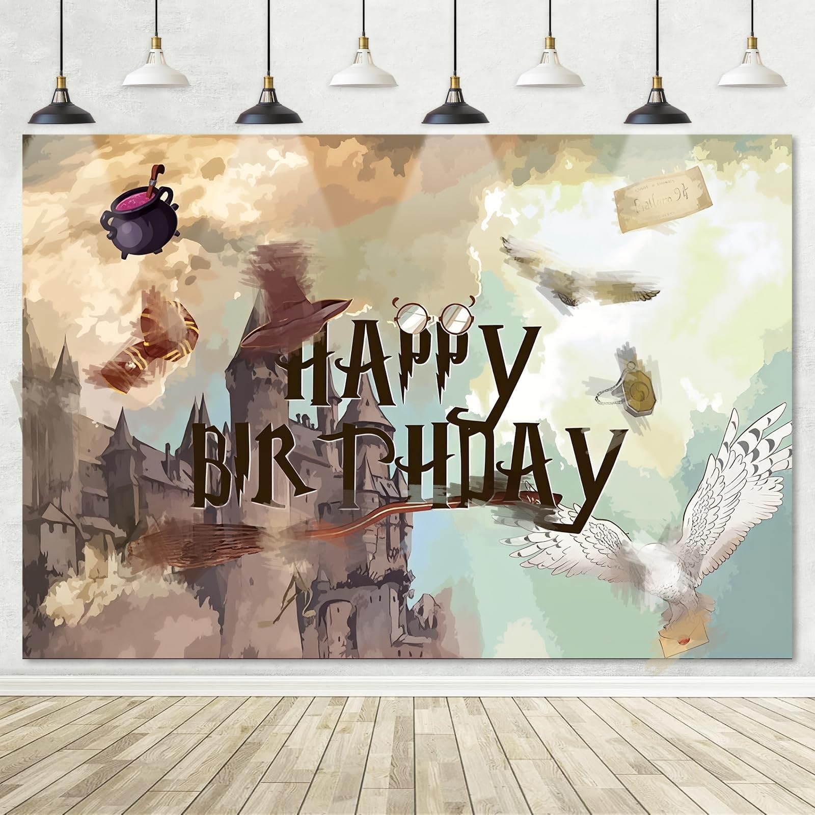 Magic Happy Birthday Backdrop Decorations - Large Photography Backdrop for Birthday Party Supplies for Kids Party Decorations, Photo Background Wall Art Decor Banner for Boys & Girls