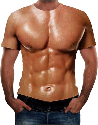 Camiseta con estampado gráfico de abdominales falsos en 3D para hombre, camisetas feas para mujeres y hombres, ajustadas, básicas