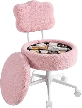 Homkdom Vanity Chair with Storage, 360 Swivel & Height Adjustable
